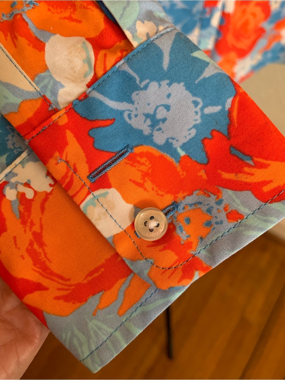 Lands' End Blouse Women Orange & Blue Floral Button Down Shirt - Picture 4 of 7